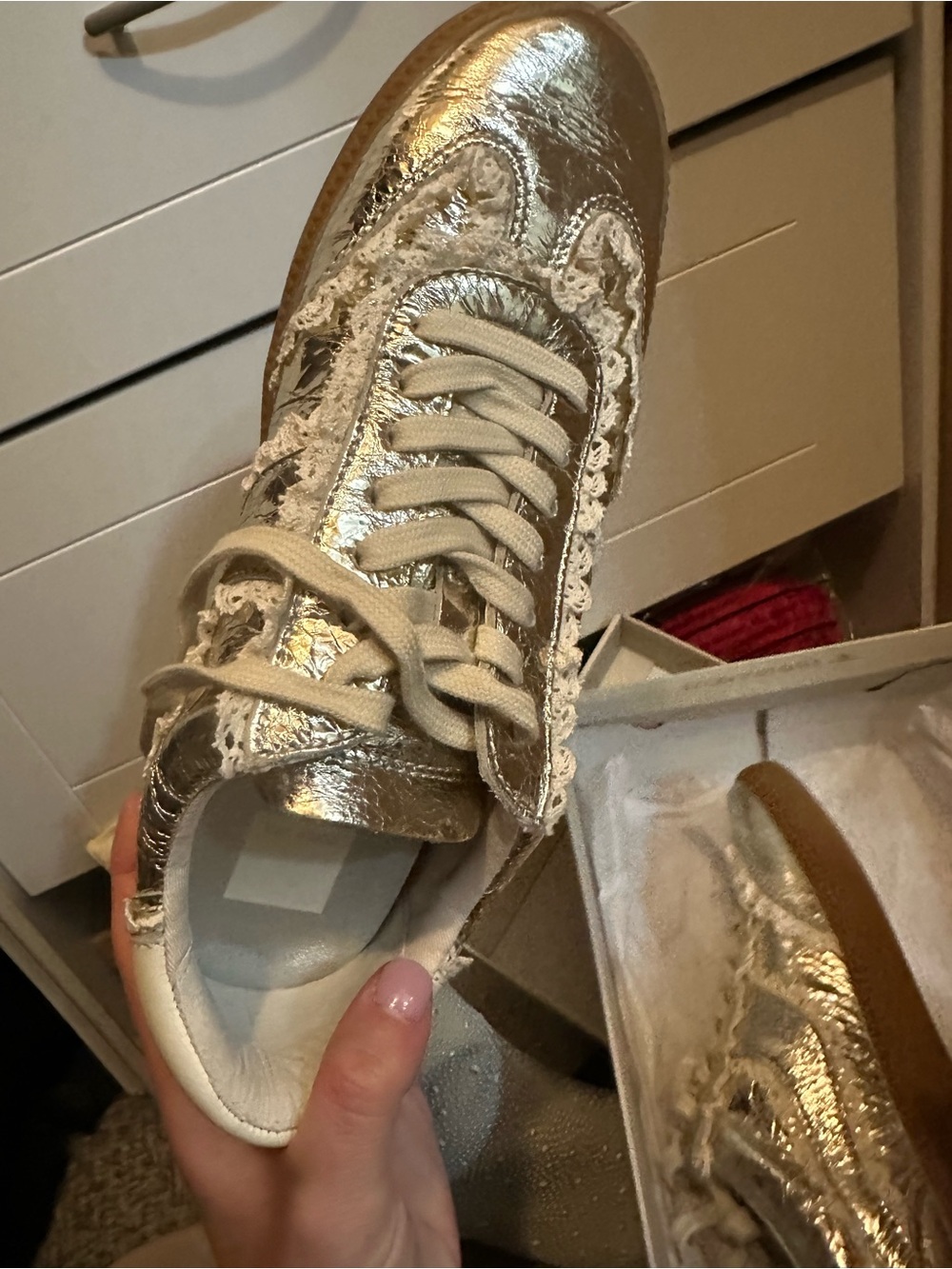 Dolce Vita Metallic Gold Lace-Trim Sneaker